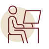 icon with a person working with a computer to represent 100% online coursework
